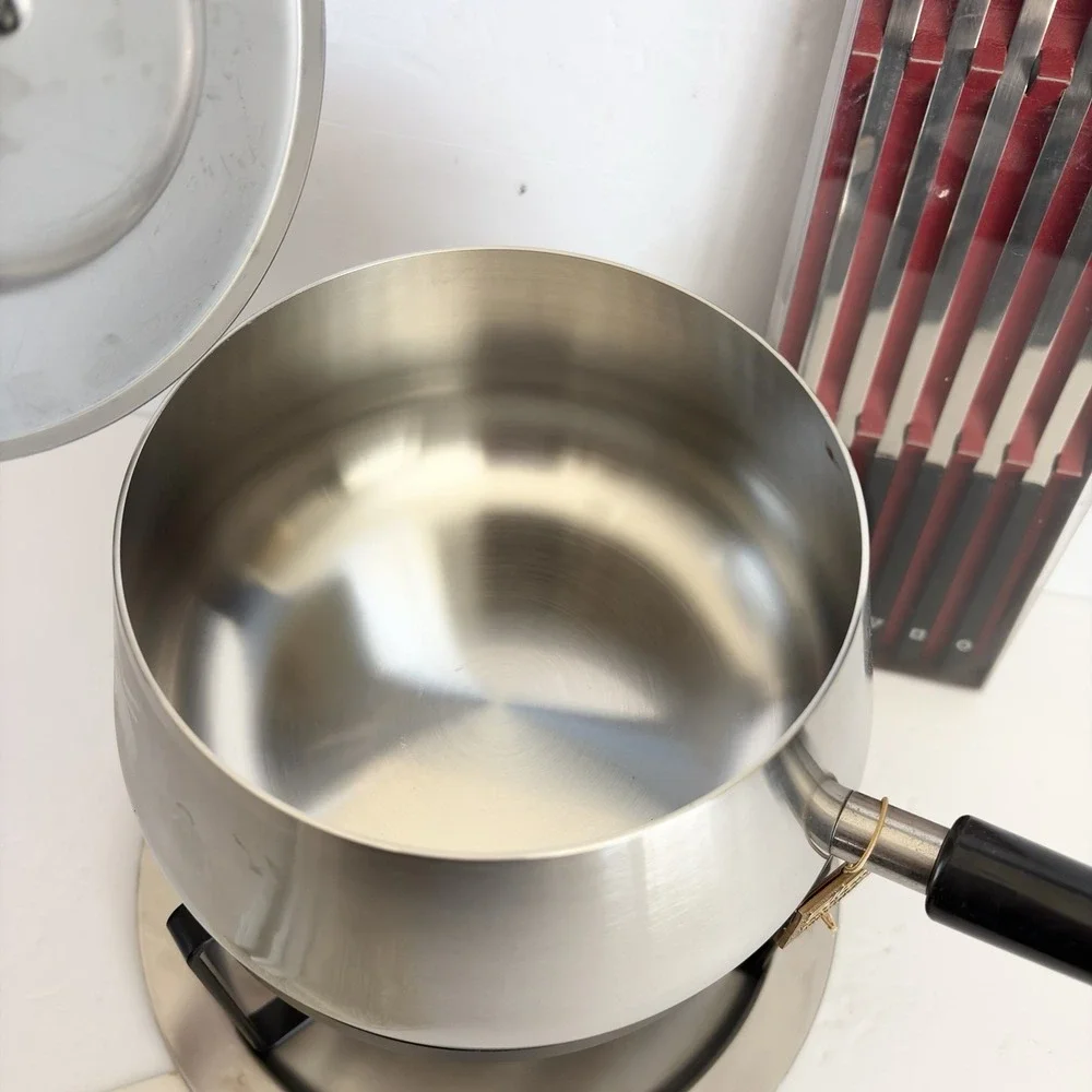 Vtg SIGG Switzerland Fondue Bourguignonne Set Inox 18/8 Complete w/Forks MCM 70s